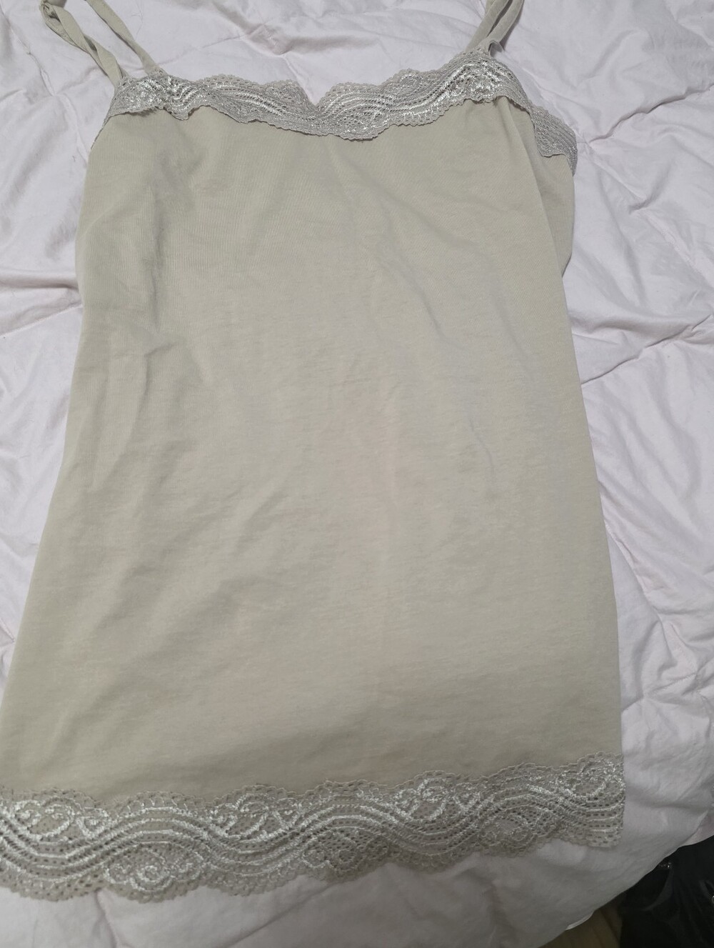 Ann Taylor Beige Lace-Trim Tank